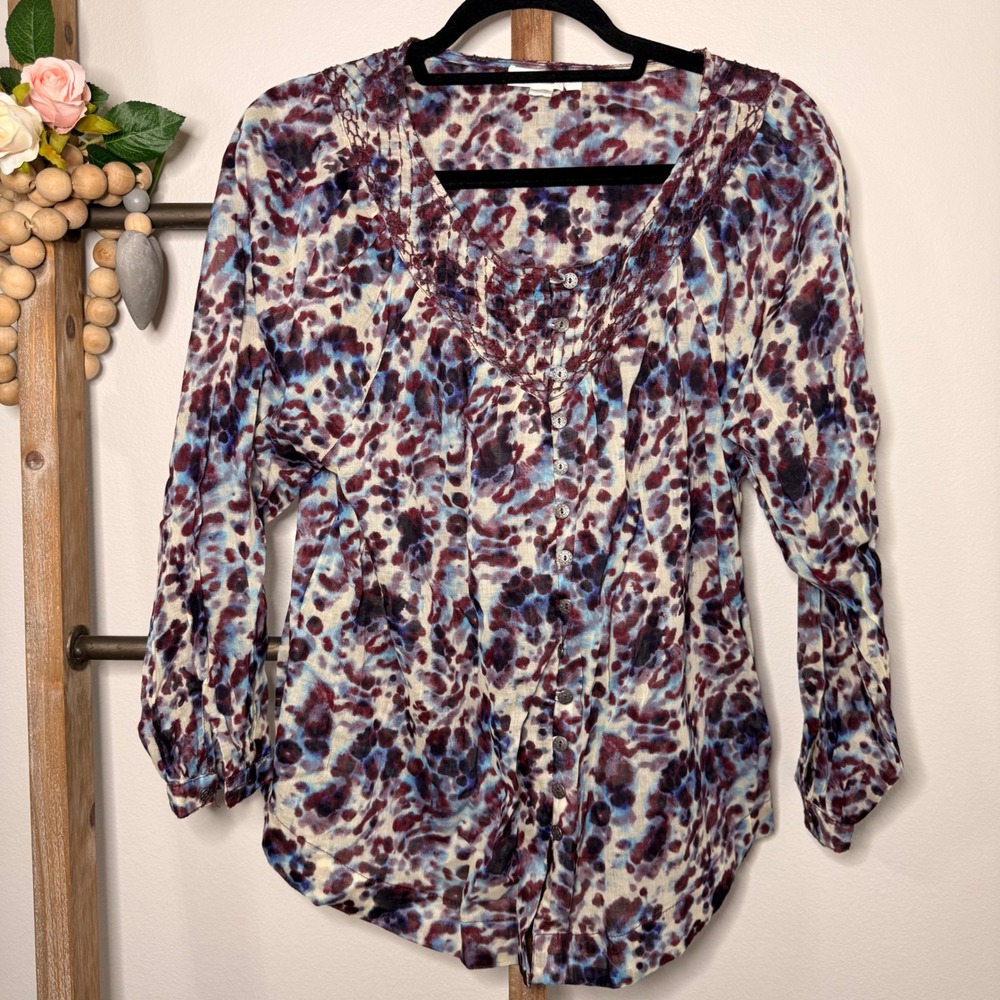 Beachlunchlounge Long Sleeve Button Up Blouse Abstract Print Size X Small - Picture 2 of 10